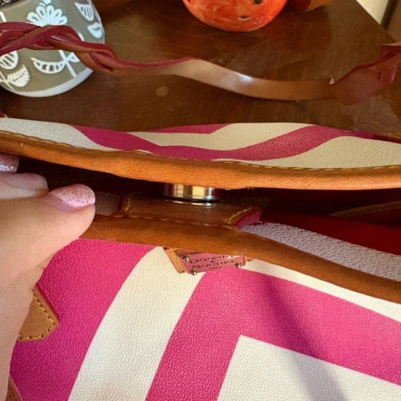 Dooney & Bourke Pink and White Chevron Tote - Picture 11 of 11